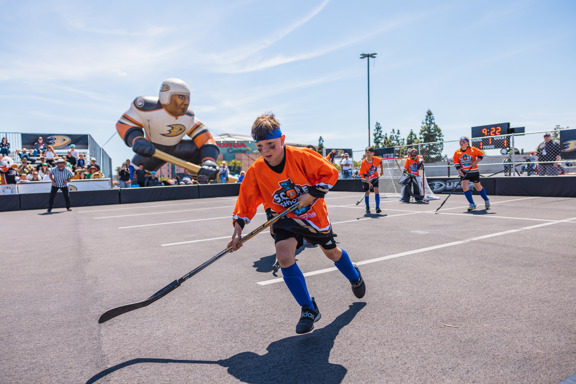 Single street hockey student in action