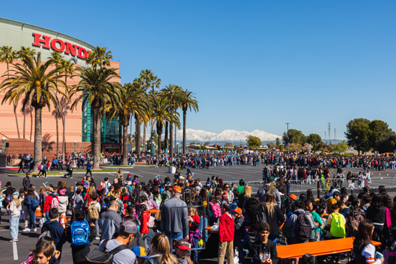 Students stand outside Honda Center