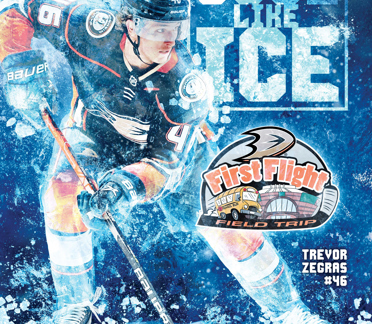 First Flight  workbook cover- hockey player surrounded by ice
