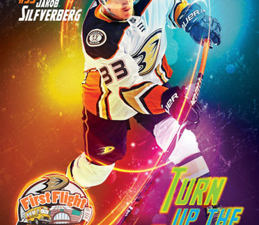 First Flight  workbook cover- hockey player taking slapshot